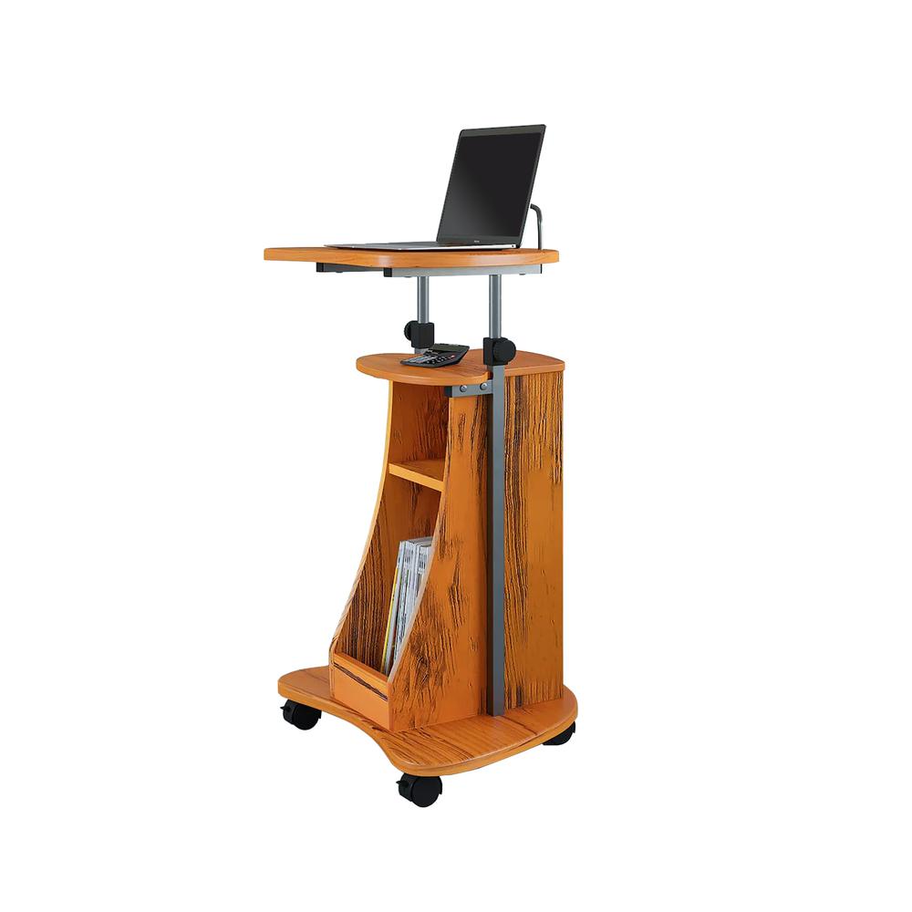 Rolling Adjustable Height Laptop Cart With Storage. Color: Woodgrain