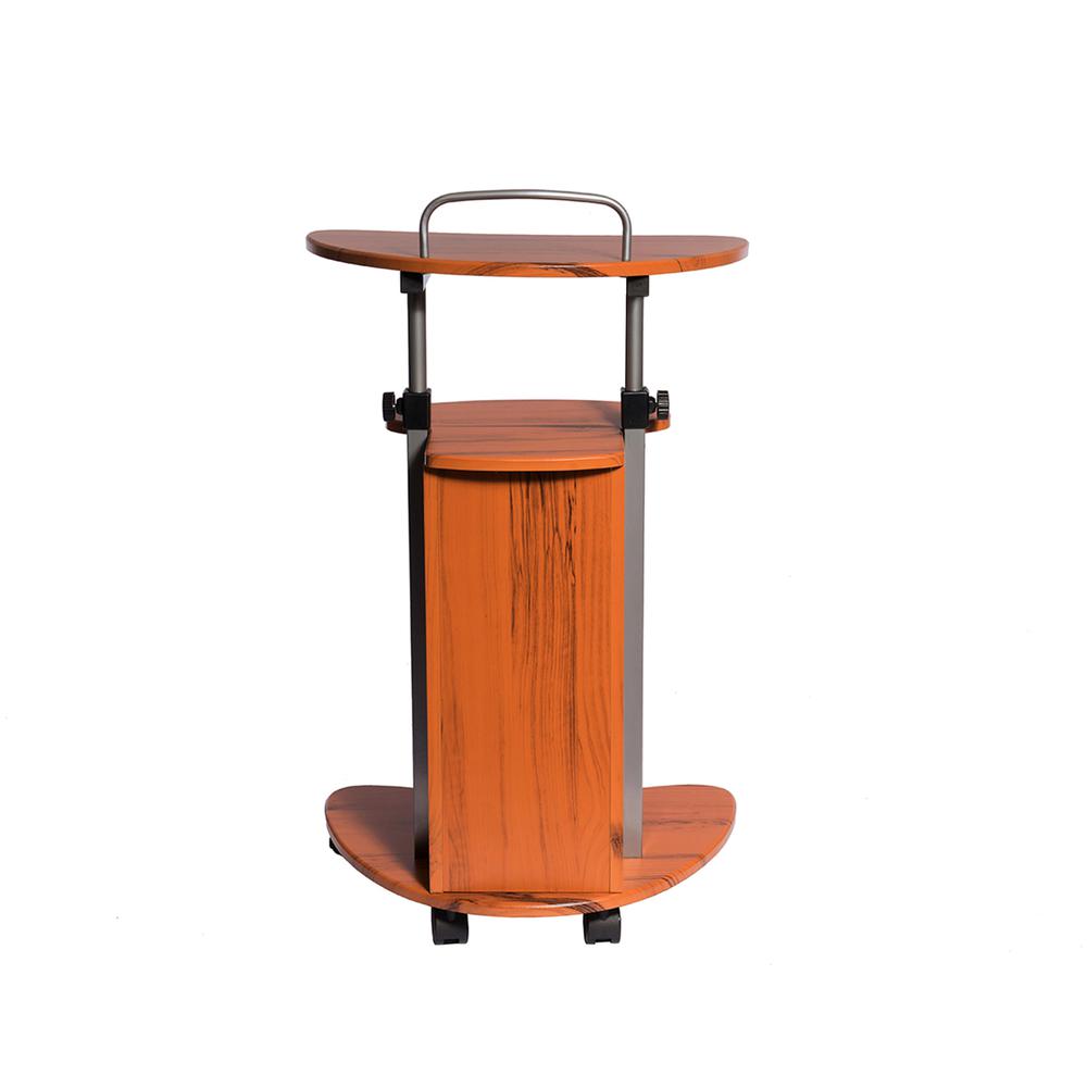 Rolling Adjustable Height Laptop Cart With Storage. Color: Woodgrain