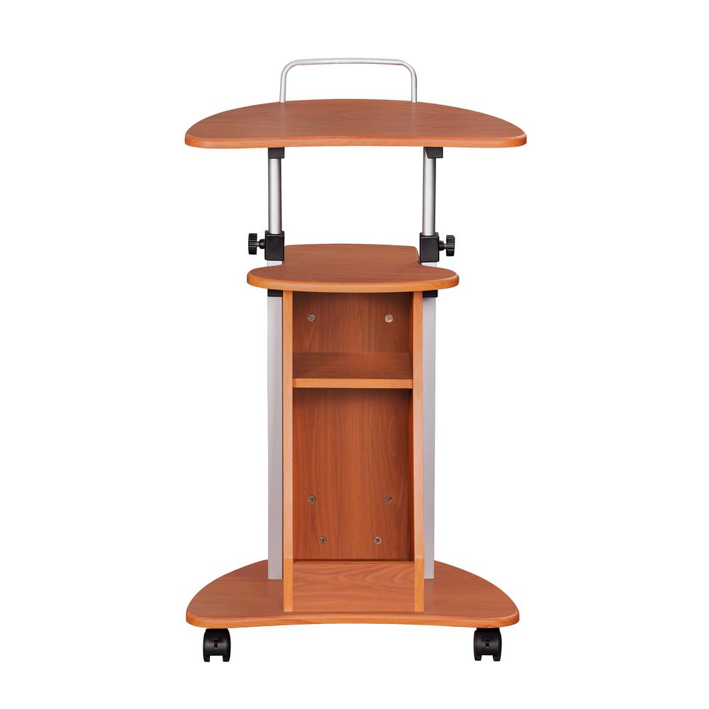 Rolling Adjustable Height Laptop Cart With Storage. Color: Woodgrain
