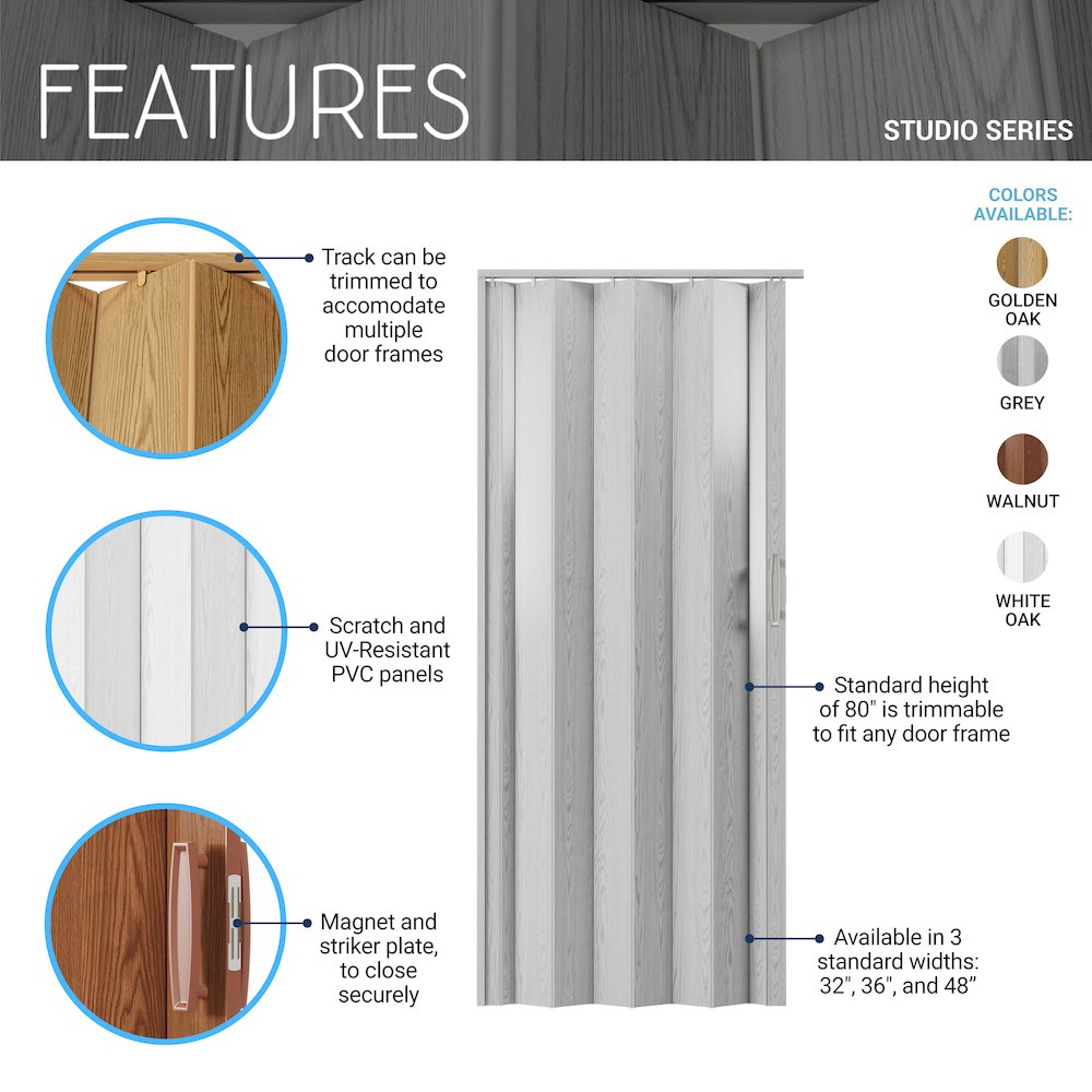 32 W PVC Foldable Accordion Doors or Privacy Room Divider for Internal Use