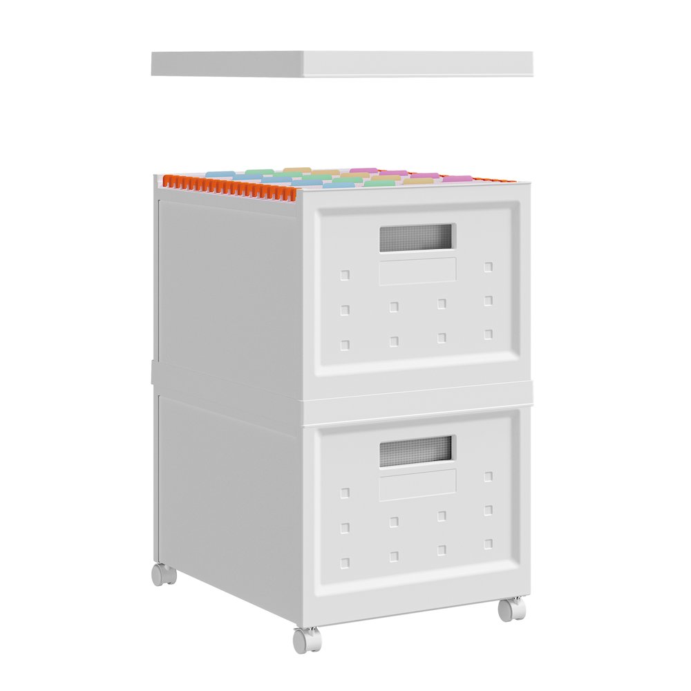 Set of 2 Stackable Rolling File Boxes with Lids and 10 Hanging Files