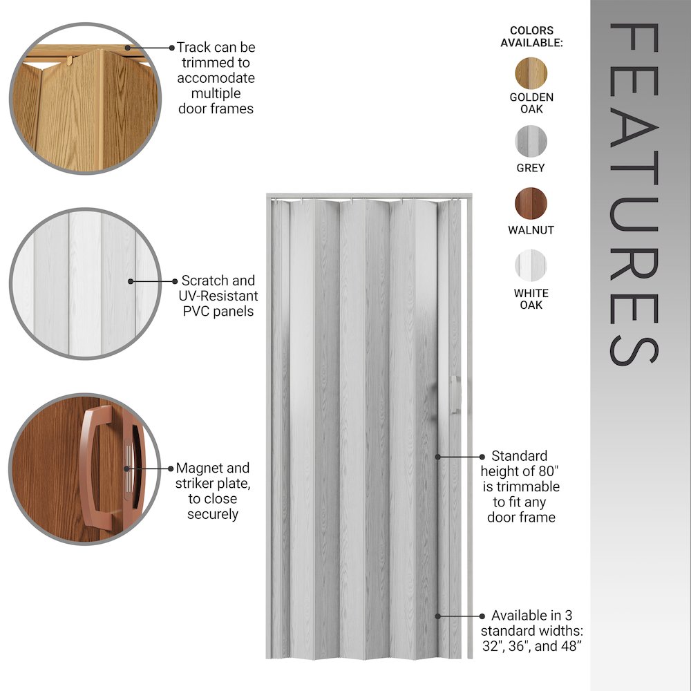 48 W PVC Foldable Accordion Doors or Privacy Room Divider for Internal Use