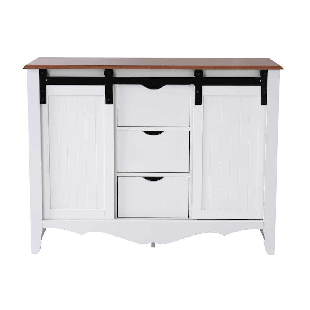 Countryside Barn Door Buffet with Two Sliding Barn Doors and Three Drawers