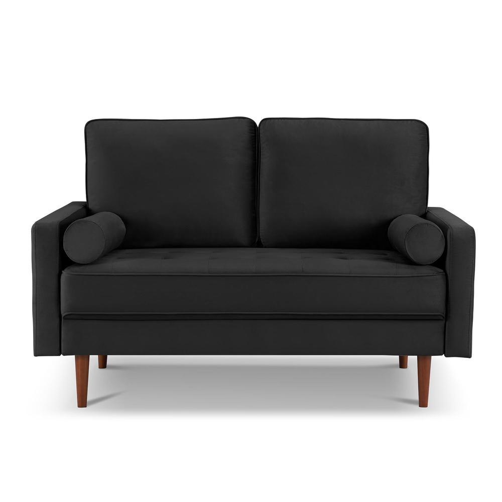 57 Inch Wide Upholstered Two Cushion Loveseat with Bolster Pillows