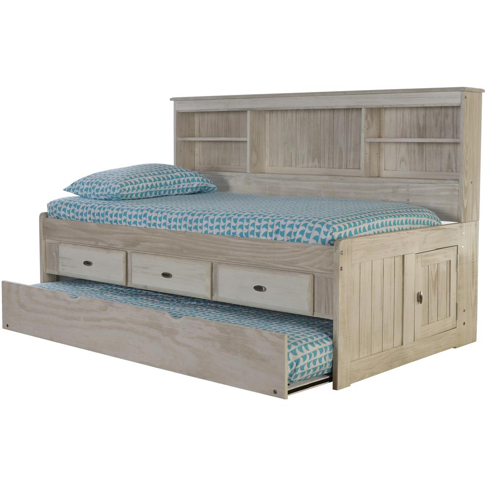 Solid Pine Twin Daybed with Three Sturdy Drawers and a Twin Sized Trundle in Light Ash