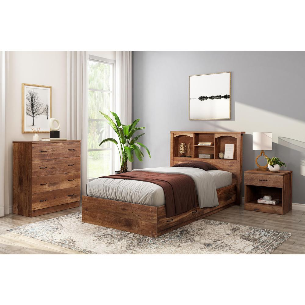 Twin Sized Bookcase Headboard and Twin Sized Platform Bed Combo in Mountain Oak