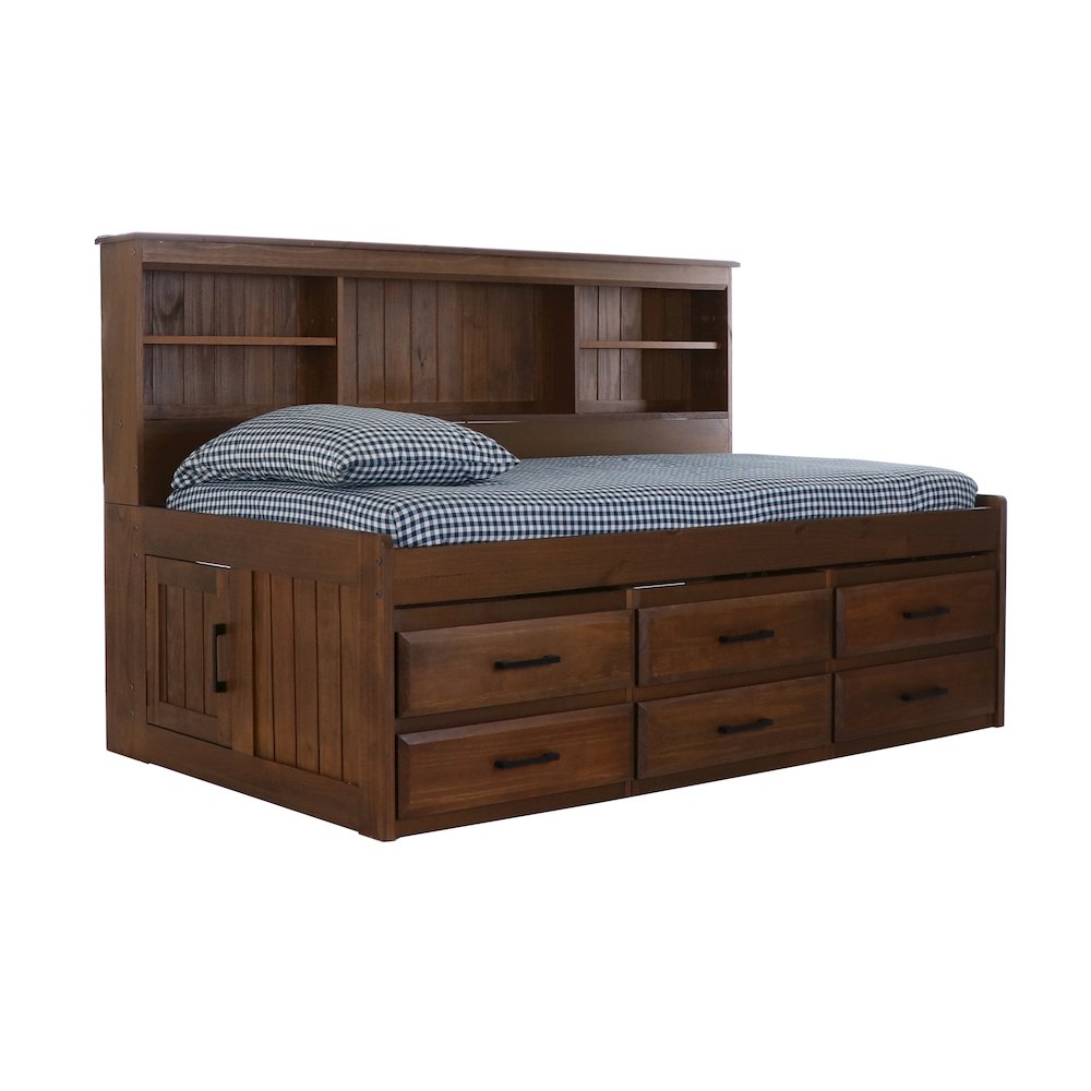 Solid Pine Twin Daybed with 6 Sturdy Drawers in Classic Walnut