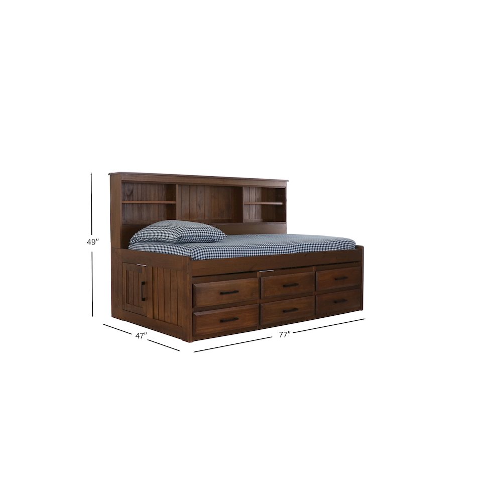 Solid Pine Twin Daybed with 6 Sturdy Drawers in Classic Walnut