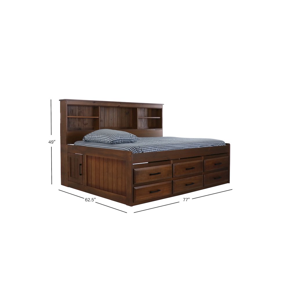 Solid Pine Full Daybed with 6 Sturdy Drawers in Classic Walnut