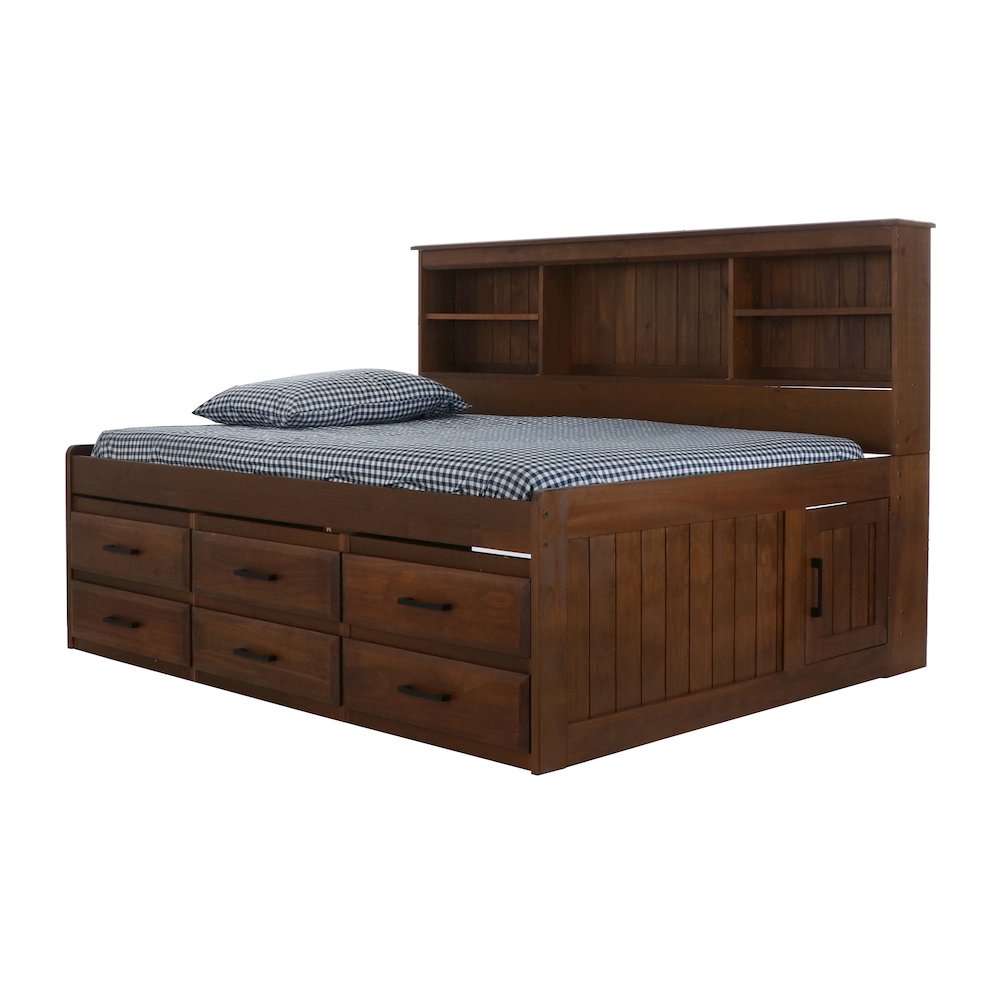 Solid Pine Full Daybed with 6 Sturdy Drawers in Classic Walnut