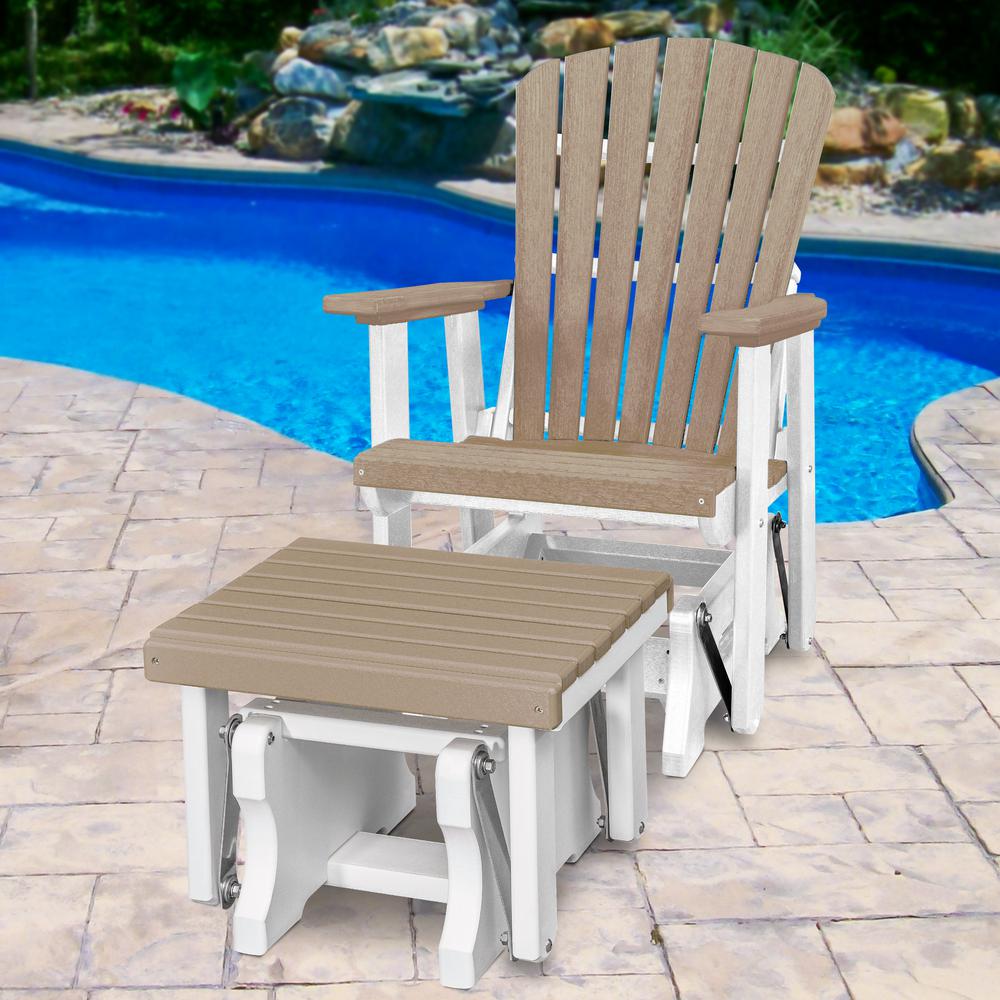 Fan Back Glider and Ottoman Glider in Weatherwood with a White Base