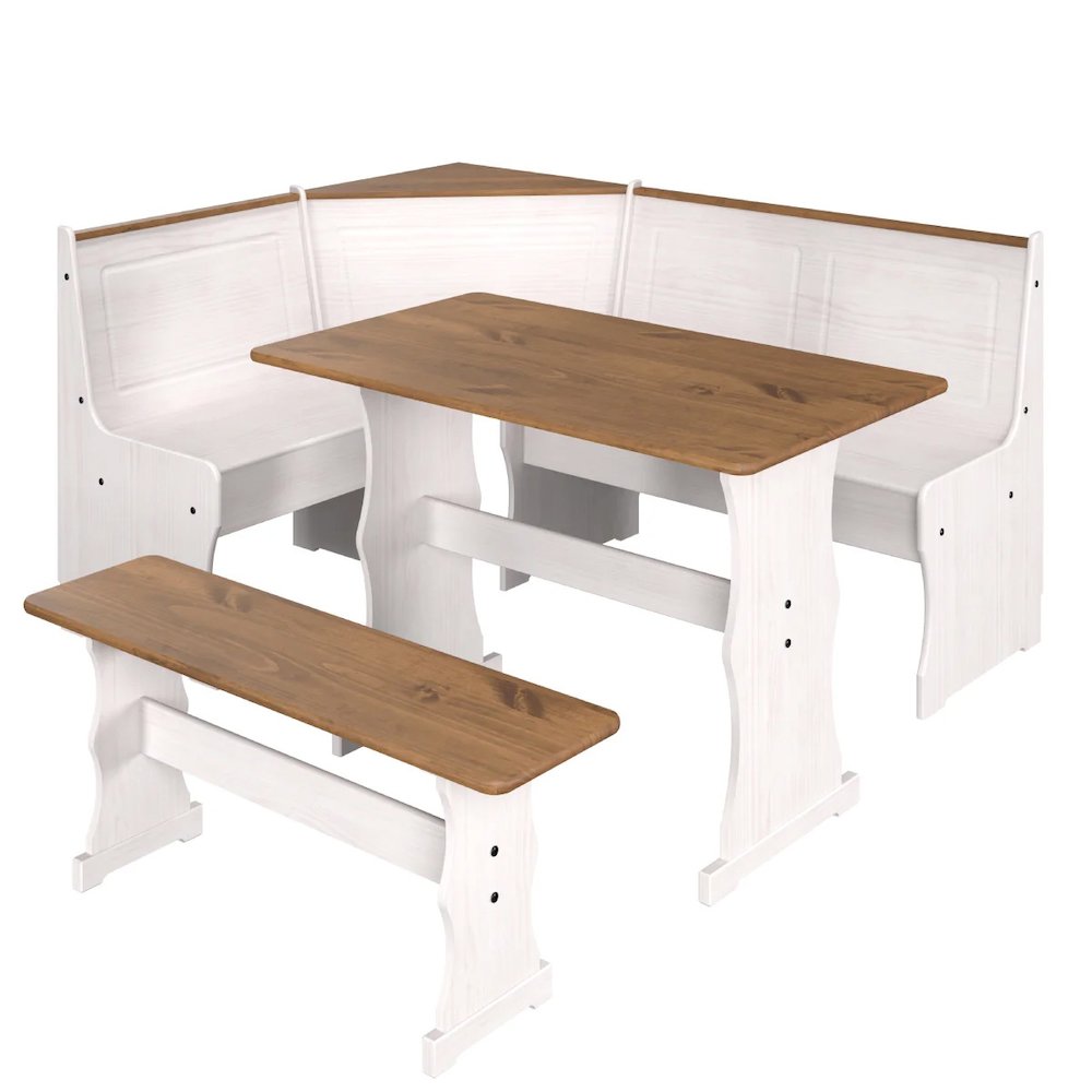 Solid Pine Corner Dining Booth in Distressed White