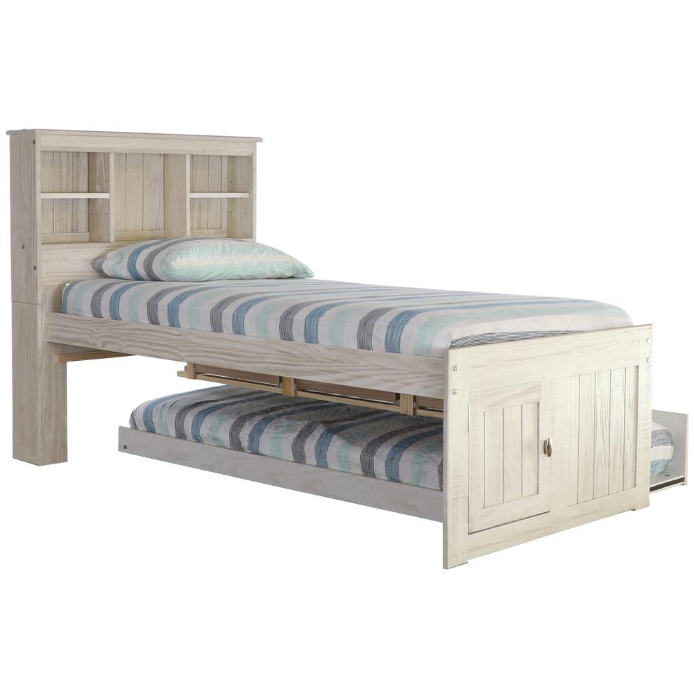 OS Home and Office Furniture Model 85220K3-22 Solid Pine Twin Captains Bookcase Bed with 3 drawers and a Twin Sized Trundle in Light Ash