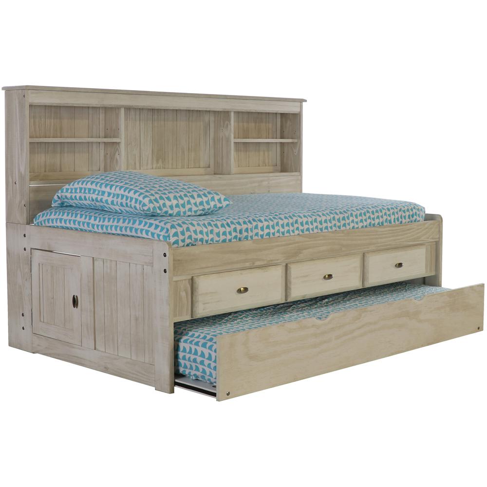 Solid Pine Twin Daybed with Three Sturdy Drawers and a Twin Sized Trundle in Light Ash