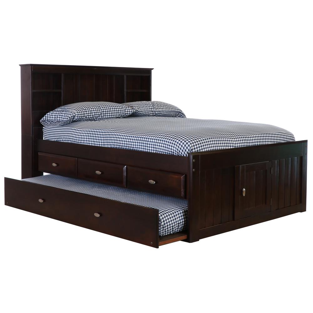 Full Size Bookcase Bed with Three Drawers and Twin Sized Trundle