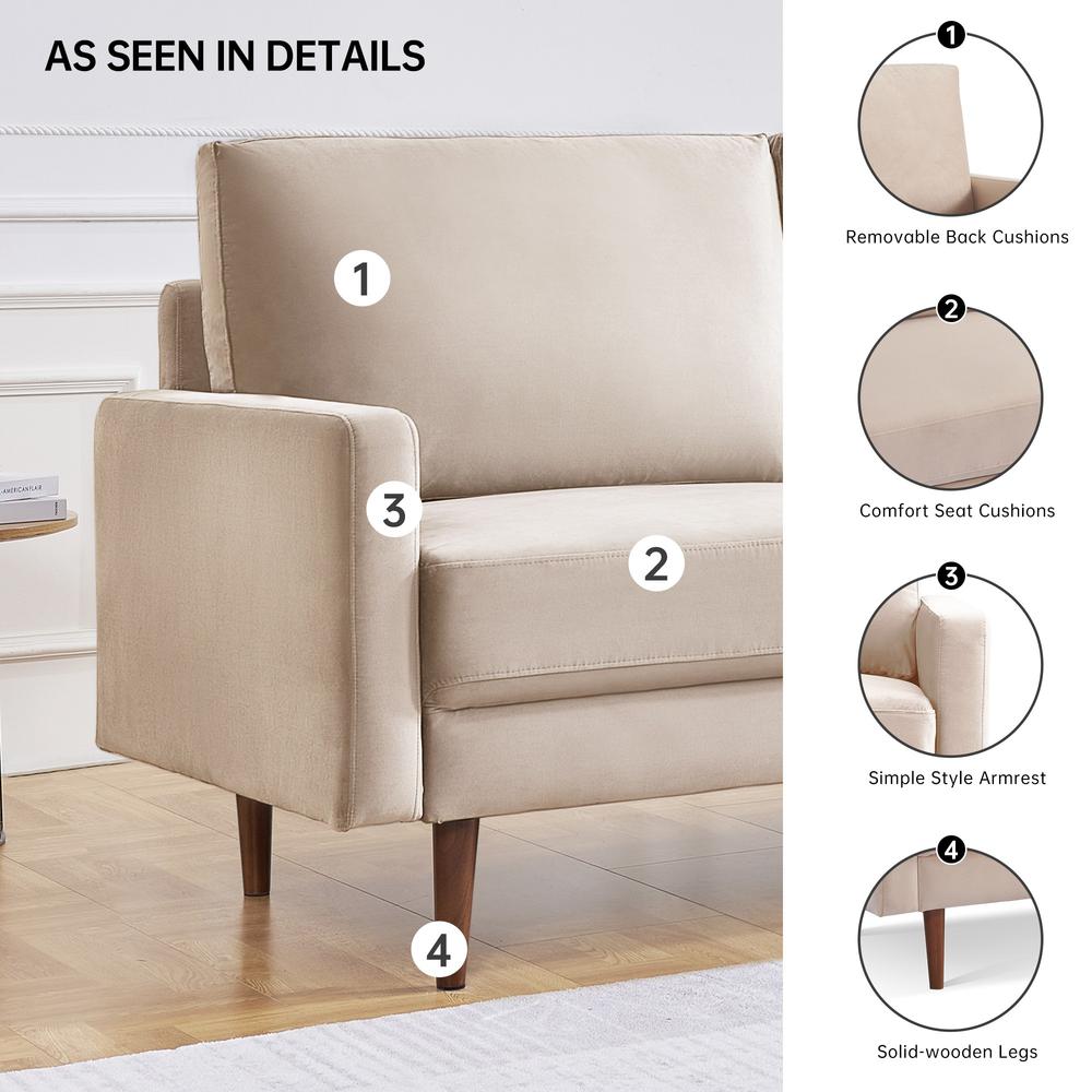 69 Inch Wide Upholstered Two Cushion Sofa with Square Arms