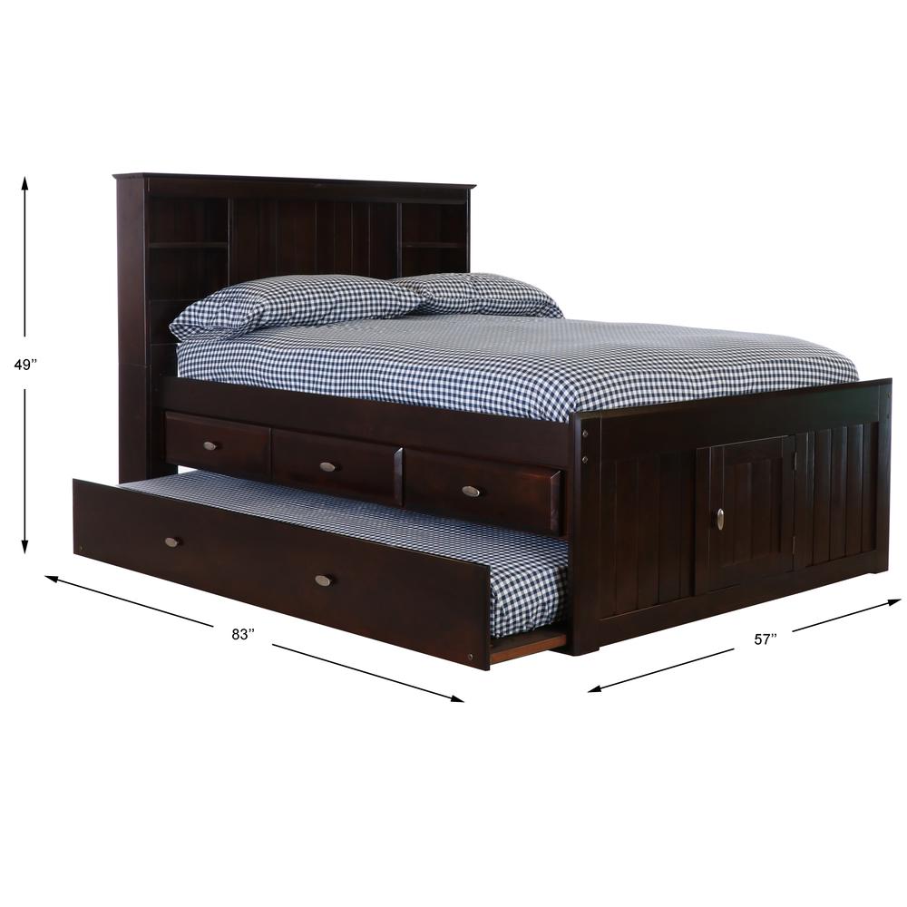 Full Size Bookcase Bed with Three Drawers and Twin Sized Trundle