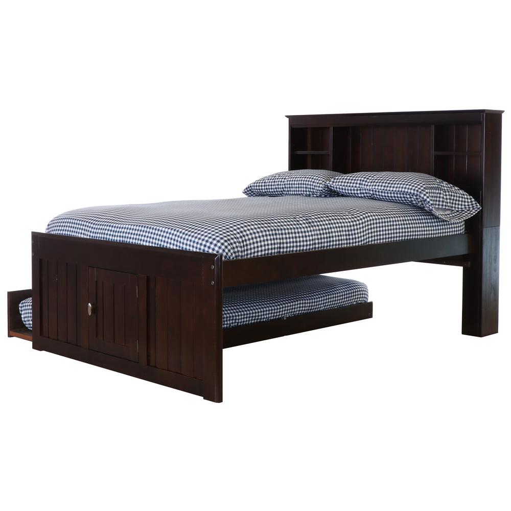 Full Size Bookcase Bed with Three Drawers and Twin Sized Trundle