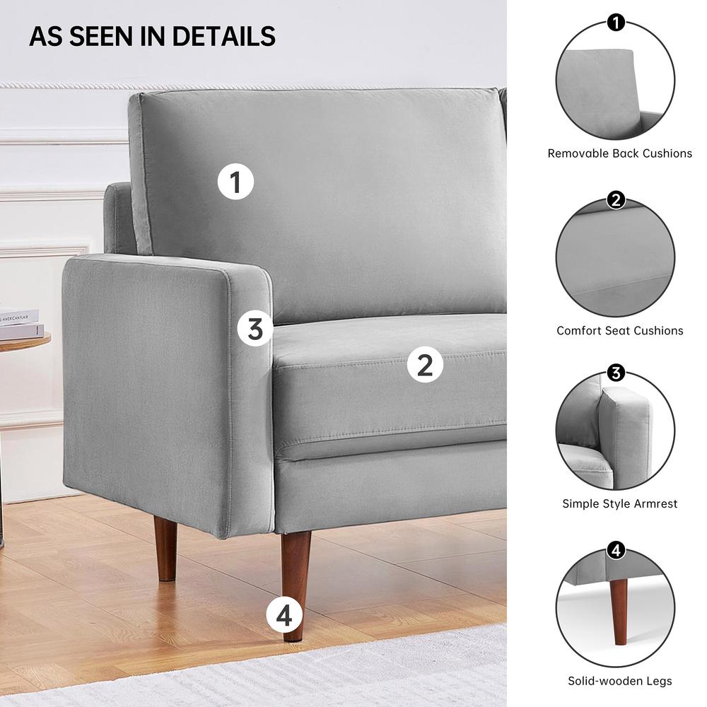 57 Inch Wide Upholstered Two Cushion Loveseat with Square Arms