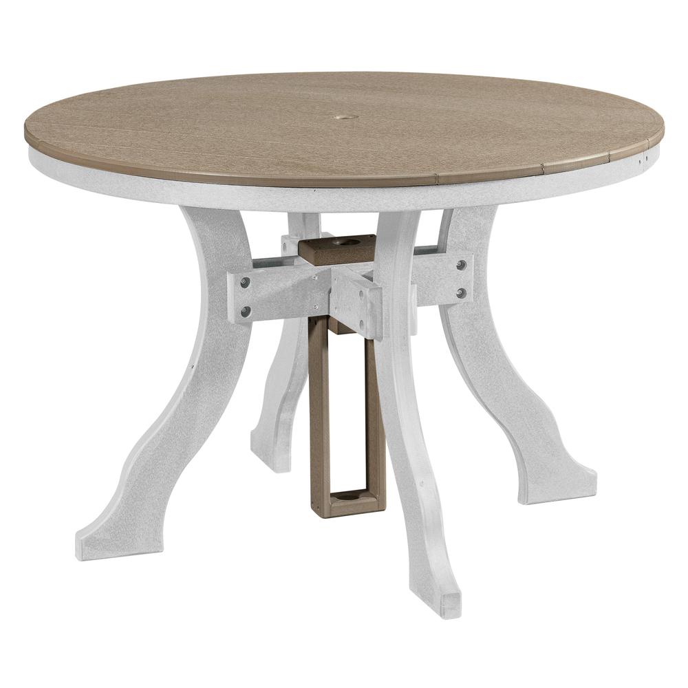Dining Height Round Table in Weatherwood with a White Base
