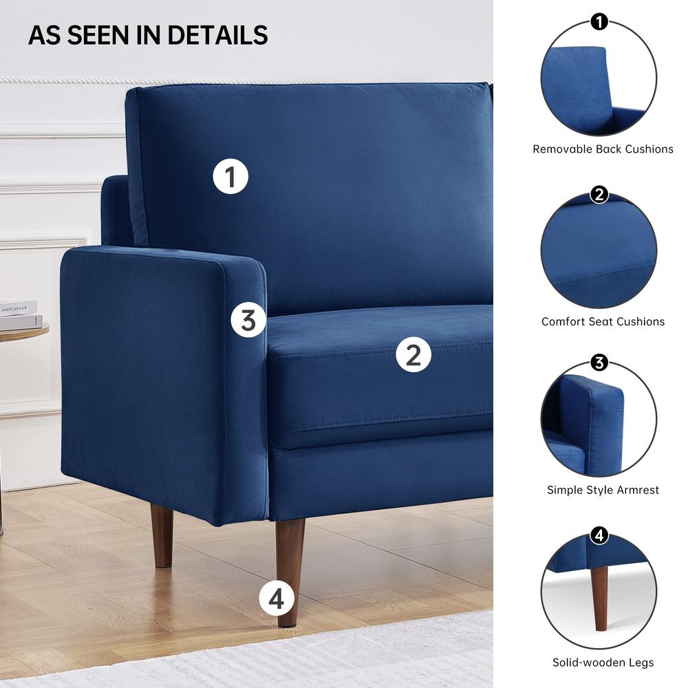 57 Inch Wide Upholstered Two Cushion Loveseat with Square Arms