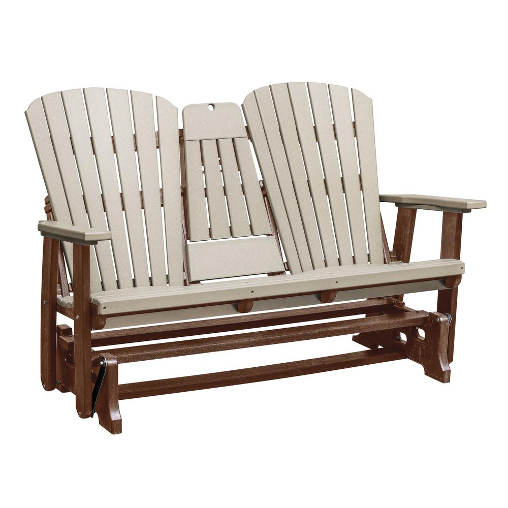 Two Seat Fan Back Glider with Drop Down Table/Cup Holder in Weatherwood