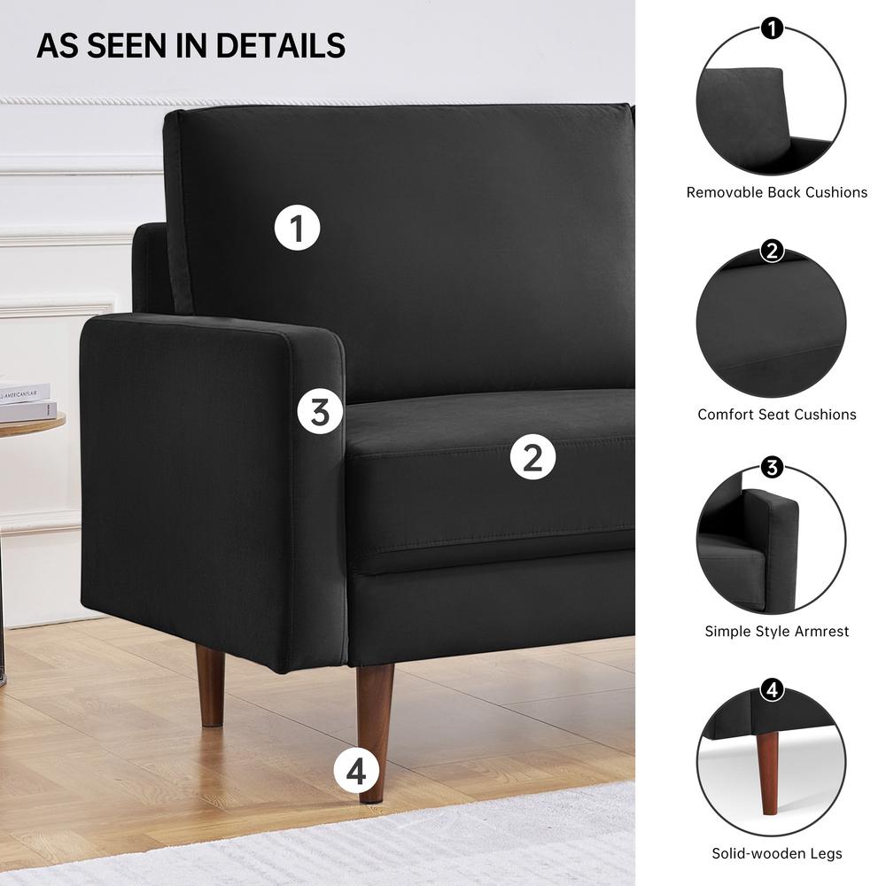 69 Inch Wide Upholstered Two Cushion Sofa with Square Arms