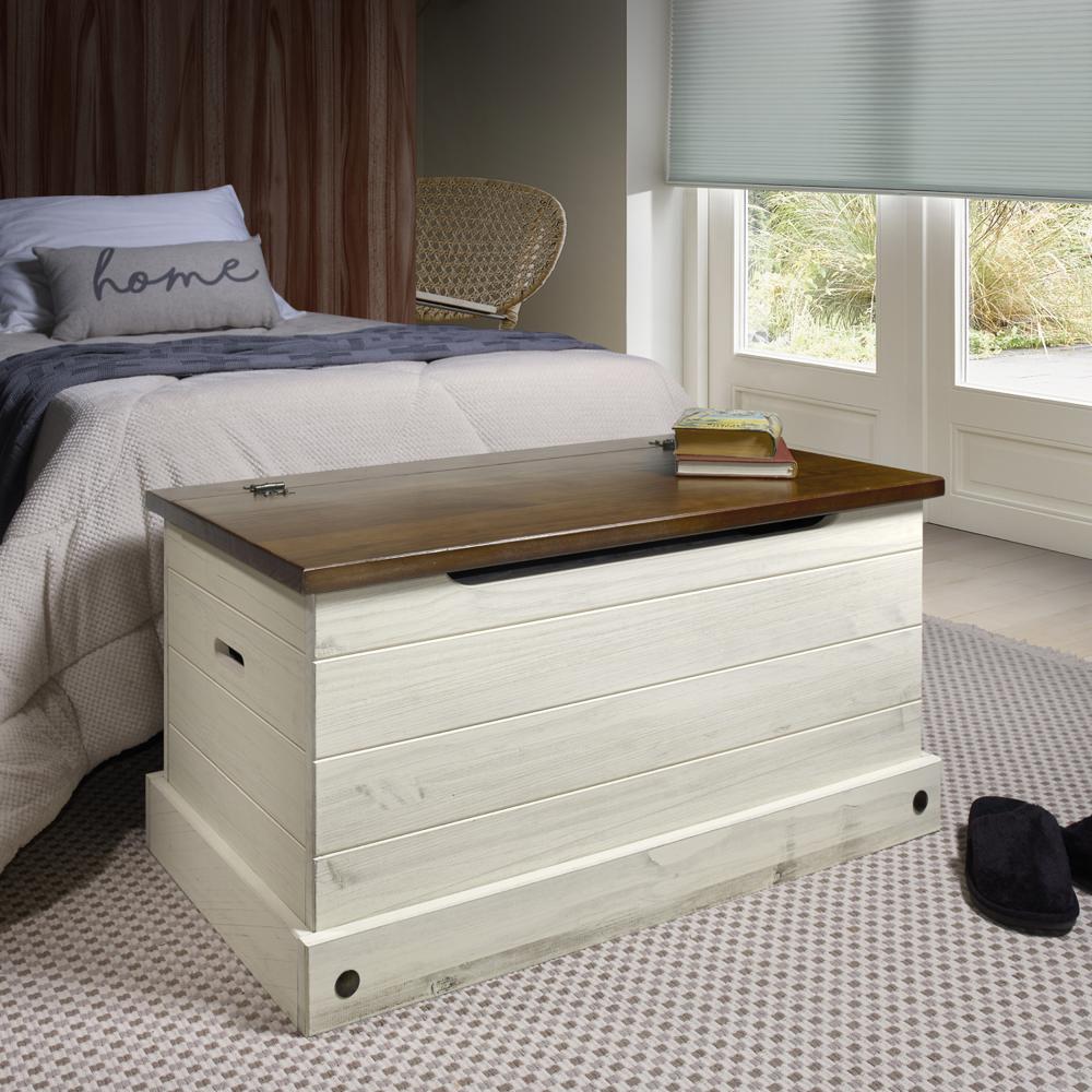 Model CADB440 Cottage Series Wood Storage Trunk in Distressed White