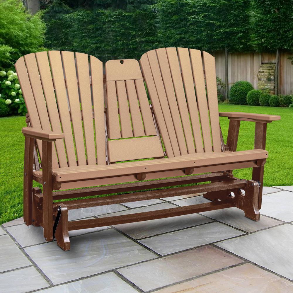 Two Seat Fan Back Glider with Drop Down Table/Cup Holder in Cedar