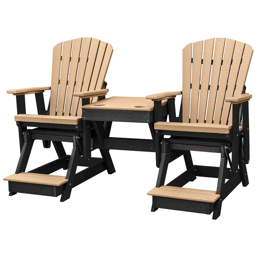 OS Home and Office Model 516CBK-K Double Balcony Height Glider with Center Table in Cedar and Black