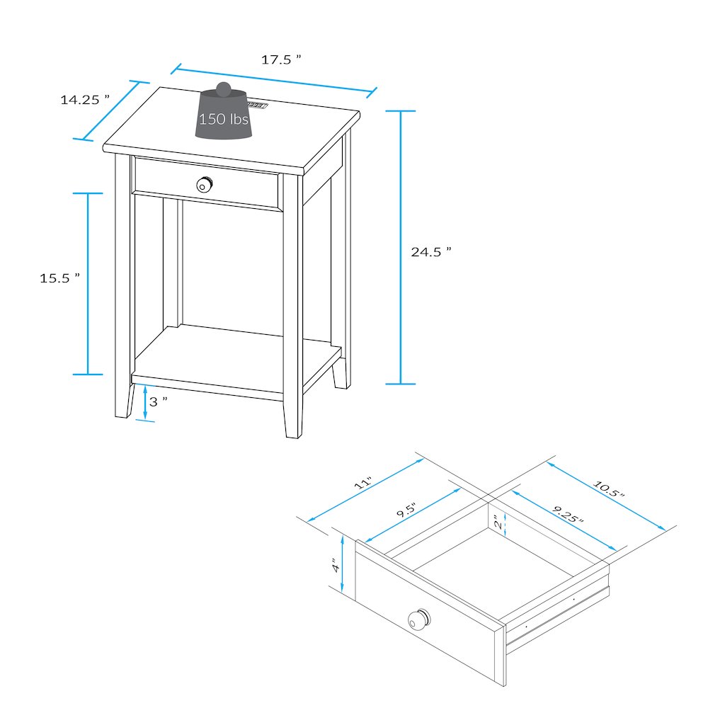 Night Owl Nightstand with USB Port – Walnut Black