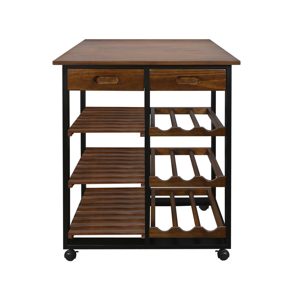 Solid Wood 28″ Wide Rolling Kitchen Island Trolley with Wine Rack and Drawer