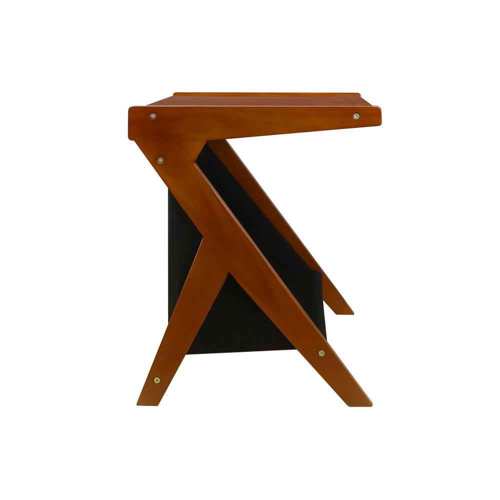Casual Home Z-Shaped Sofa Side Table with Canvas Storage Basket – Chestnut