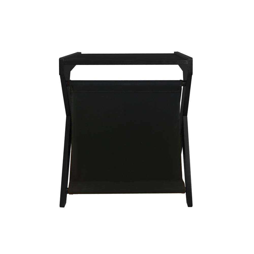 Casual Home Z-Shaped Sofa Side Table with Canvas Storage Basket – Black