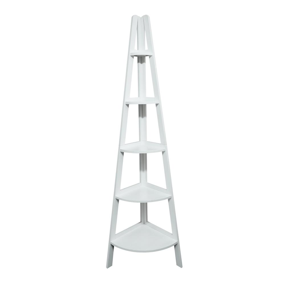 5-Shelf Corner Ladder Bookcase – White