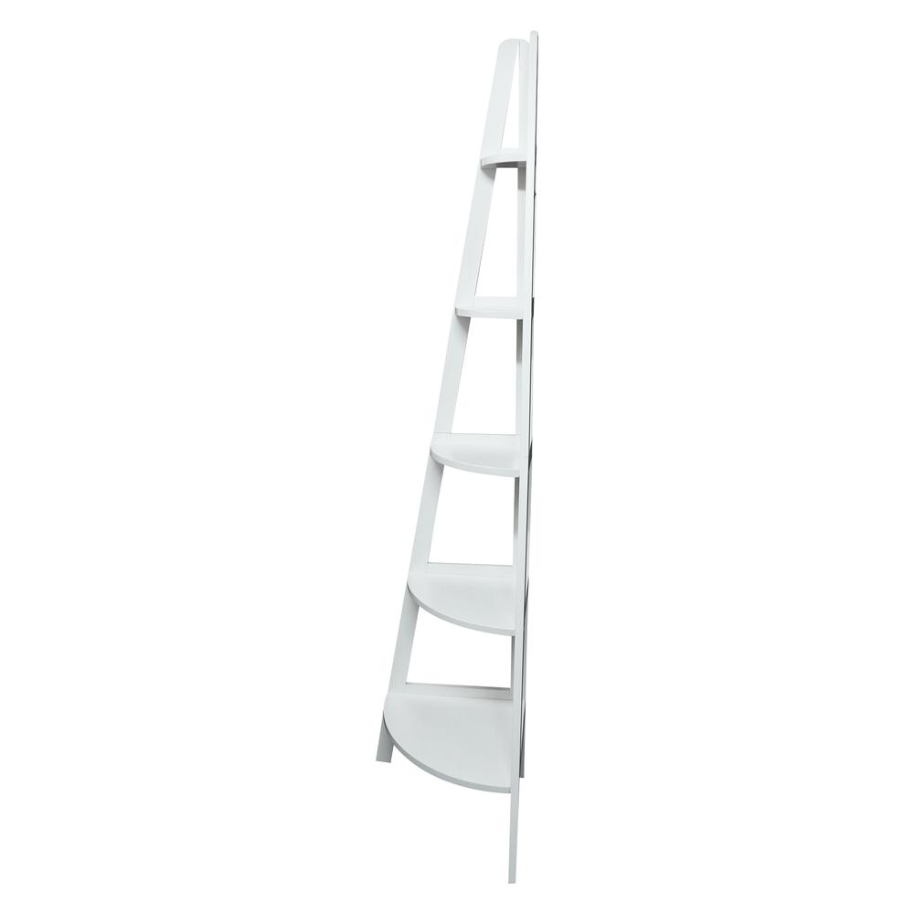 5-Shelf Corner Ladder Bookcase – White