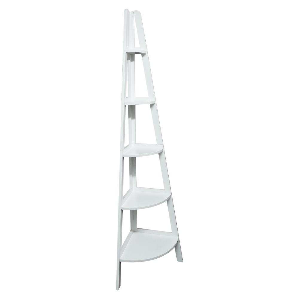 5-Shelf Corner Ladder Bookcase – White