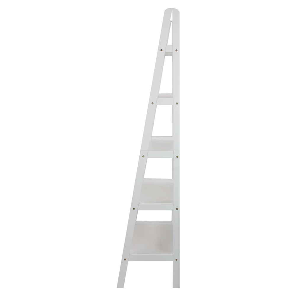 5-Shelf Ladder Bookcase-White