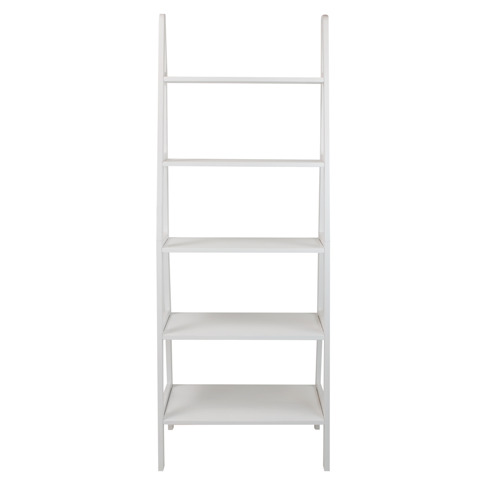 5-Shelf Ladder Bookcase-White