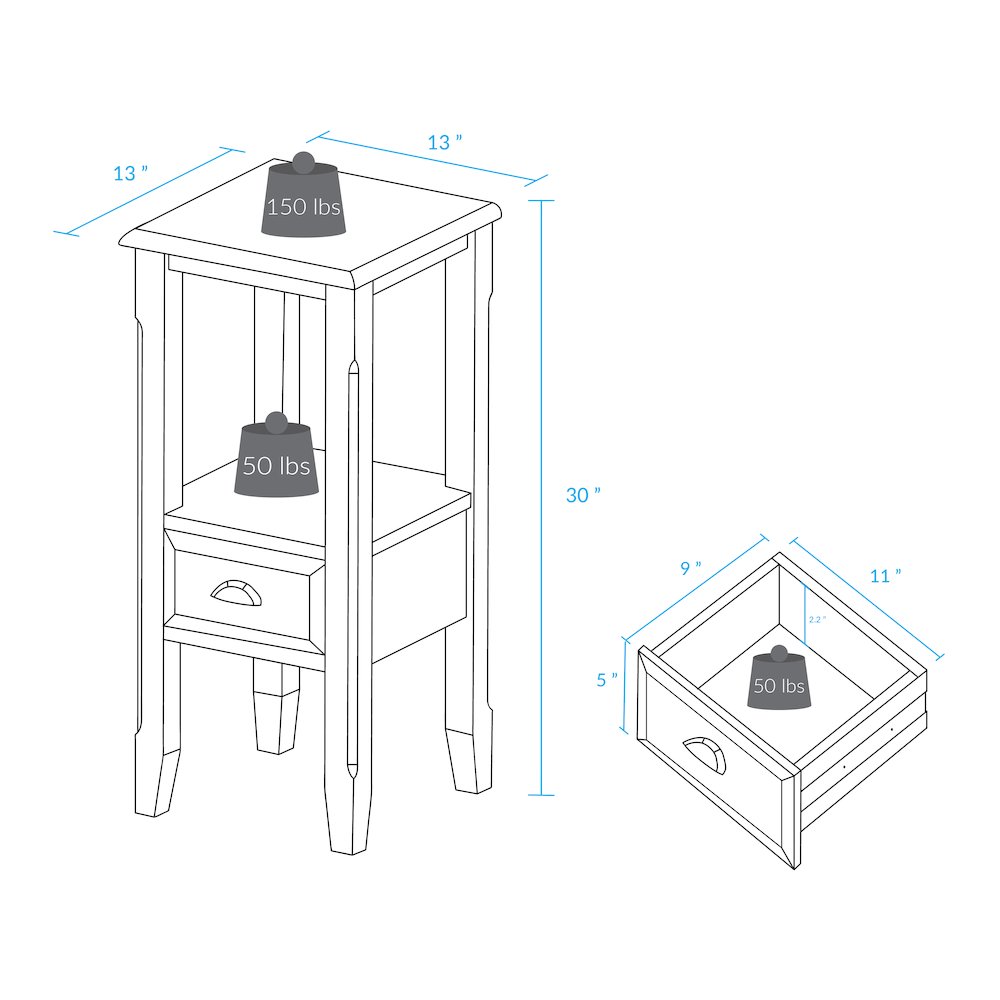 2-Tier Tall Side Table with Drawer – Java