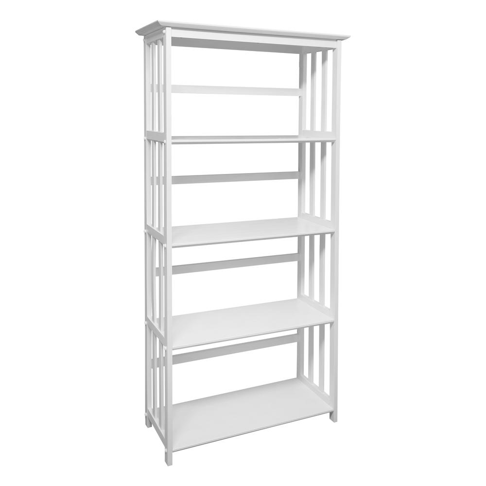 Mission Style 5-Shelf Bookcase – White