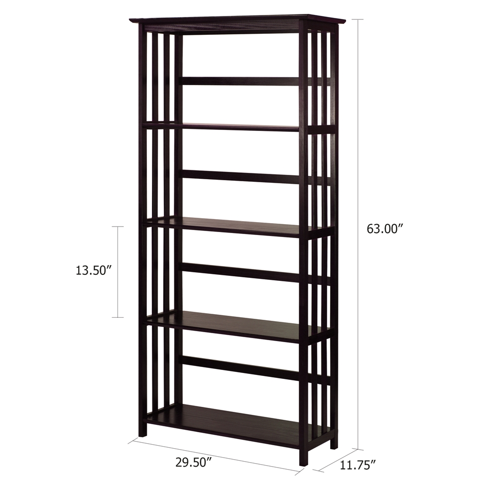 Mission Style 5-Shelf  Bookcase-Espresso