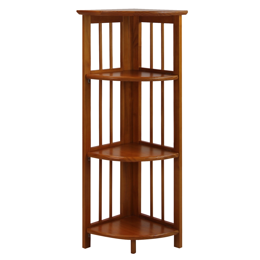4-Shelf Corner Folding Bookcase-Honey Oak