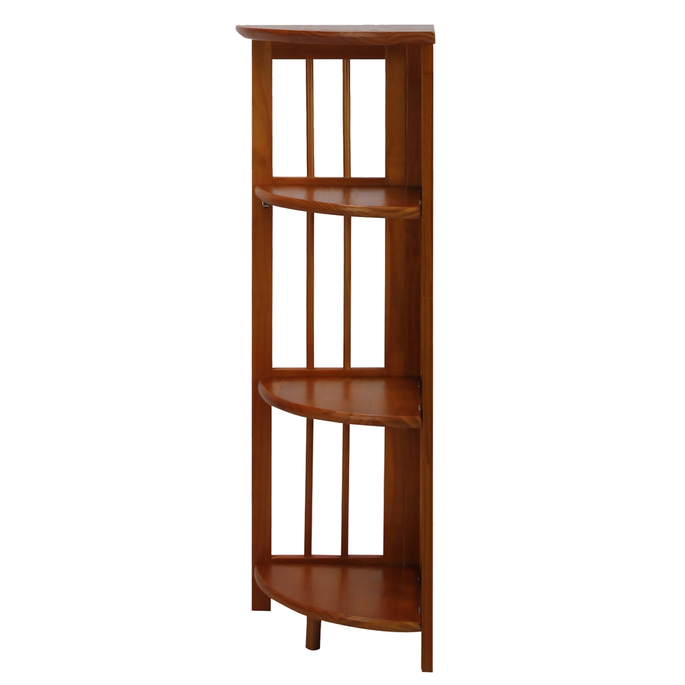 4-Shelf Corner Folding Bookcase-Honey Oak