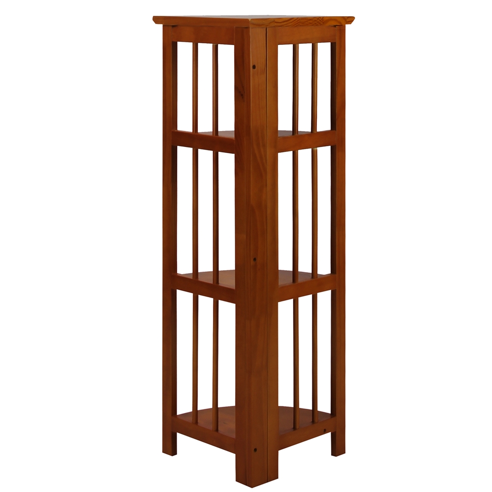 4-Shelf Corner Folding Bookcase-Honey Oak