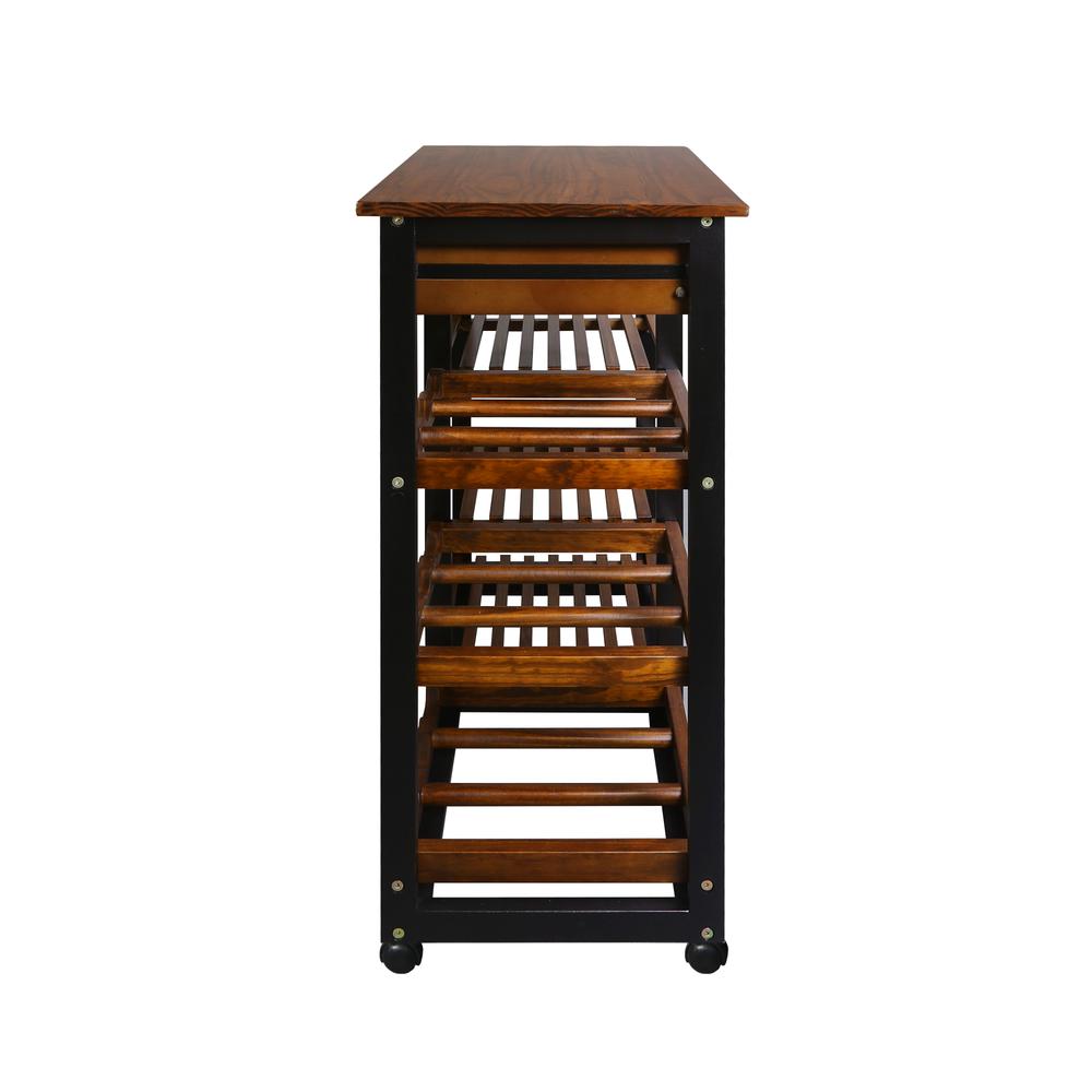 Solid Wood 28″ Wide Rolling Kitchen Island Trolley with Wine Rack and Drawer
