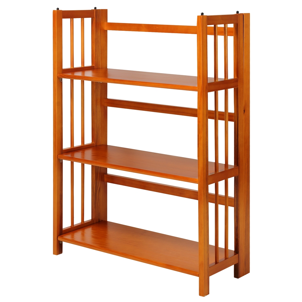 3-Shelf Folding Stackable Bookcase 27.5″ Wide-Honey Oak
