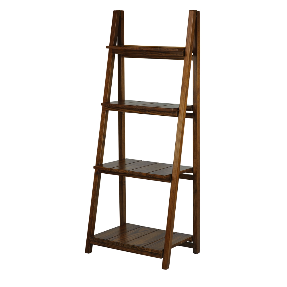 Manhasset Slatted 4-Shelf Folding Bookcase-Warm Brown