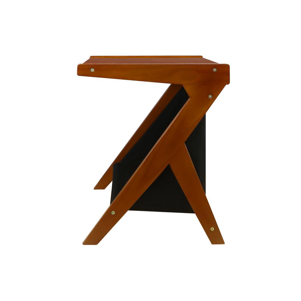 Casual Home Z-Shaped Sofa Side Table with Canvas Storage Basket – Chestnut