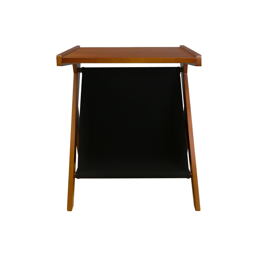 Casual Home Z-Shaped Sofa Side Table with Canvas Storage Basket – Chestnut